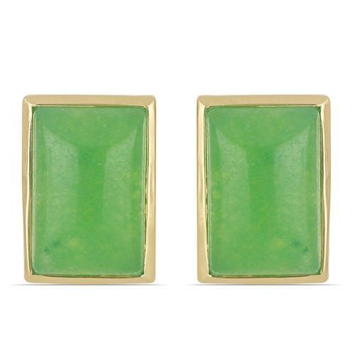 10.48 CT GREEN JADE GOLD PLATED STERLING SILVER EARRINGS #VE034141